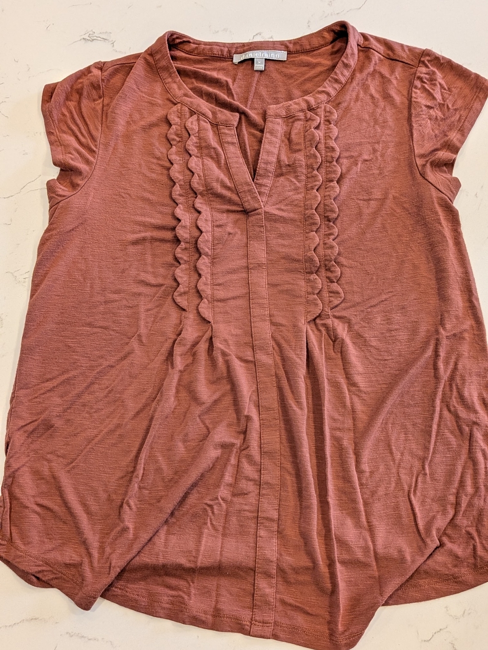Stitch Fix Daniel Rainn Terracotta Scalloped Trim Cap-Sleeve Top